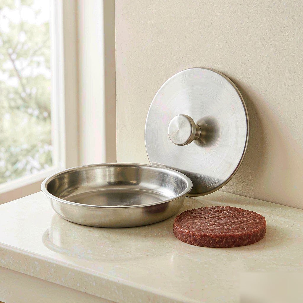 Stainless steel non-stick burger press for making flat patties