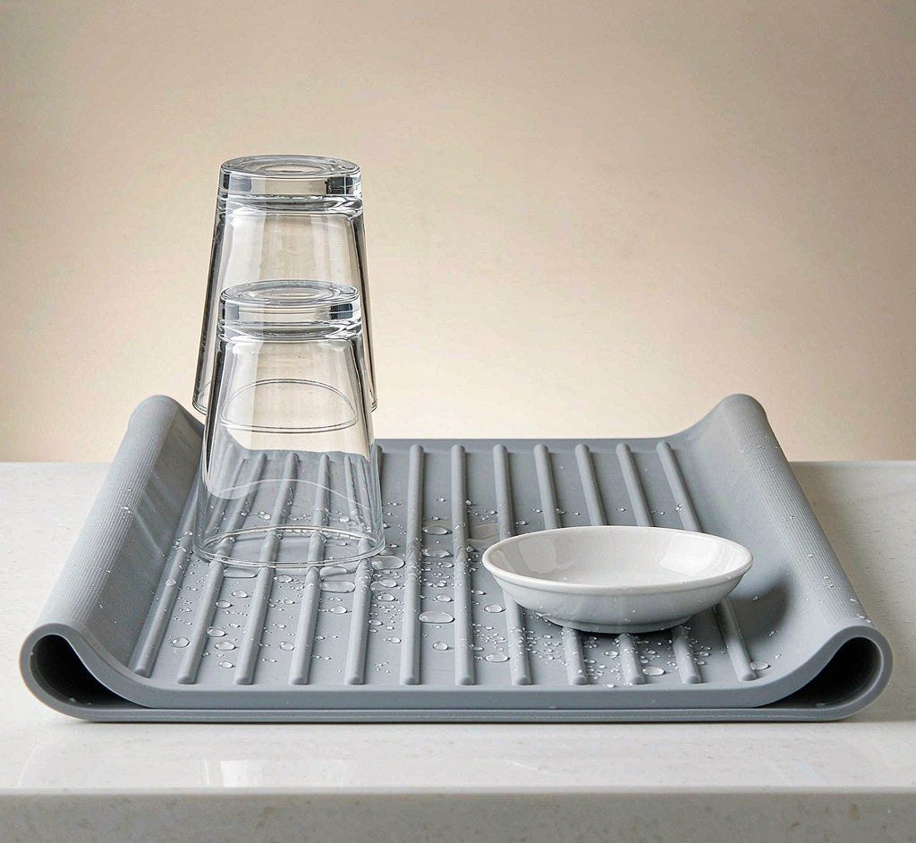 Silicone dish drying mat, 23 x 17 inches, roll-up design for sink and counter